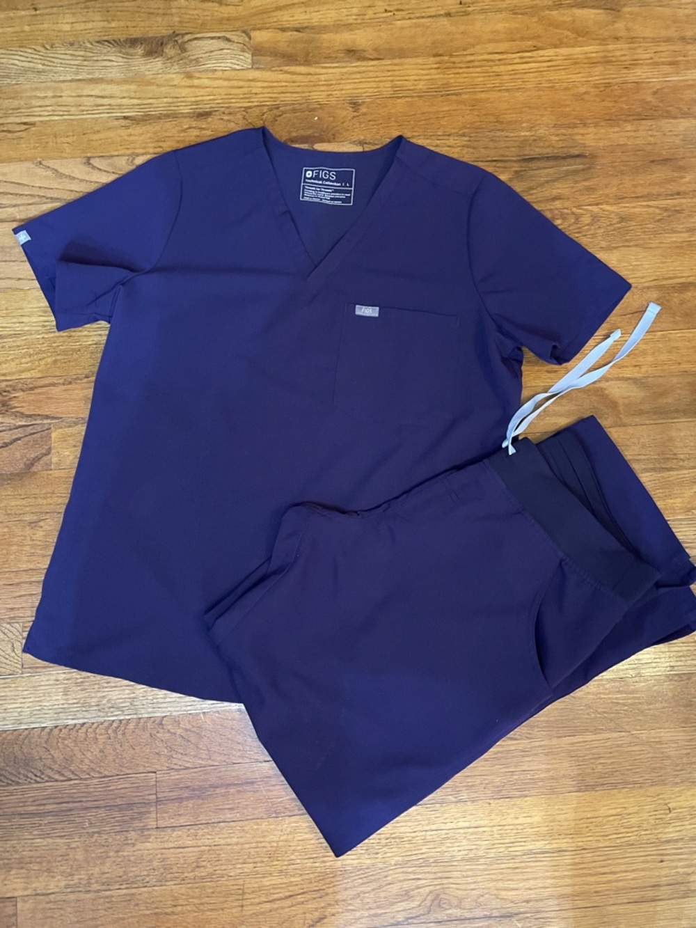 Figs Purple V-Neck Scrub Top and Drawstring Pants Set